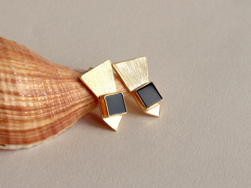 עגילי אוניקס כסף מצופה זהב