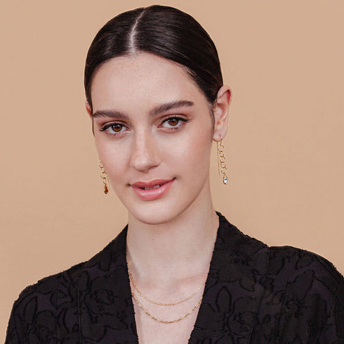 עגילים נופלים כסף מצופה זהב