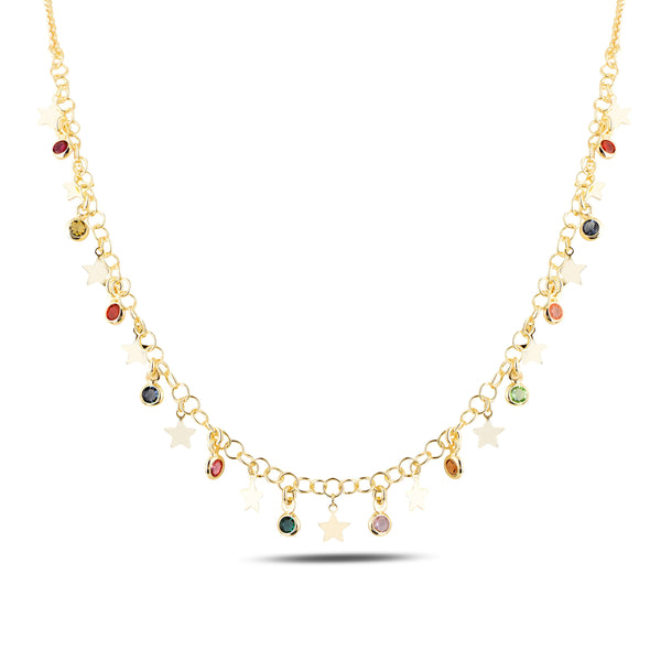 שרשרת זהב עם אלמנטים של זהב ואבני סברובסקי