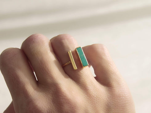 טבעת אבן מלבנית טורקיז