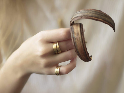 טבעת עלה כסף מצופה זהב