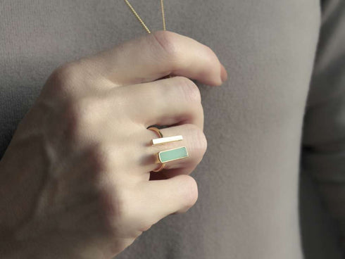 טבעת אבן מלבנית אקוומרין